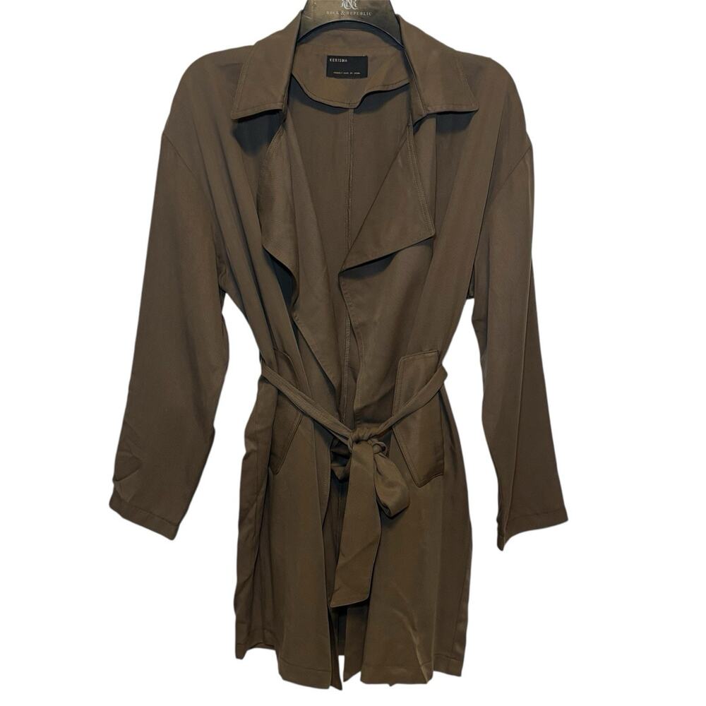 Kerisma Jacket Women S/M Olive Green Belted Utility Military Trench Coat Neutral